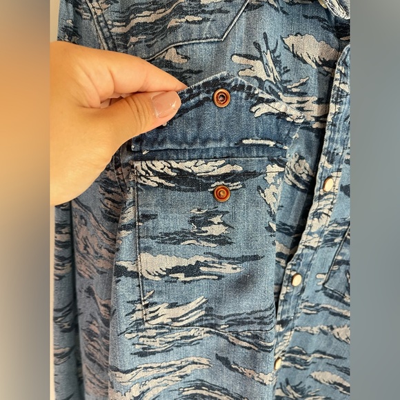 Divided H&M Long Sleeve Blue Print Pearl Snap Front Shirt Men Size Medium - Picture 10 of 10